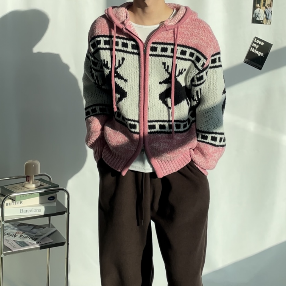 겨울 오버핏 남성 코위찬 니트 가디건 노르딕 가디건 니트 아우터 모드릭 - 상세 이미지 4