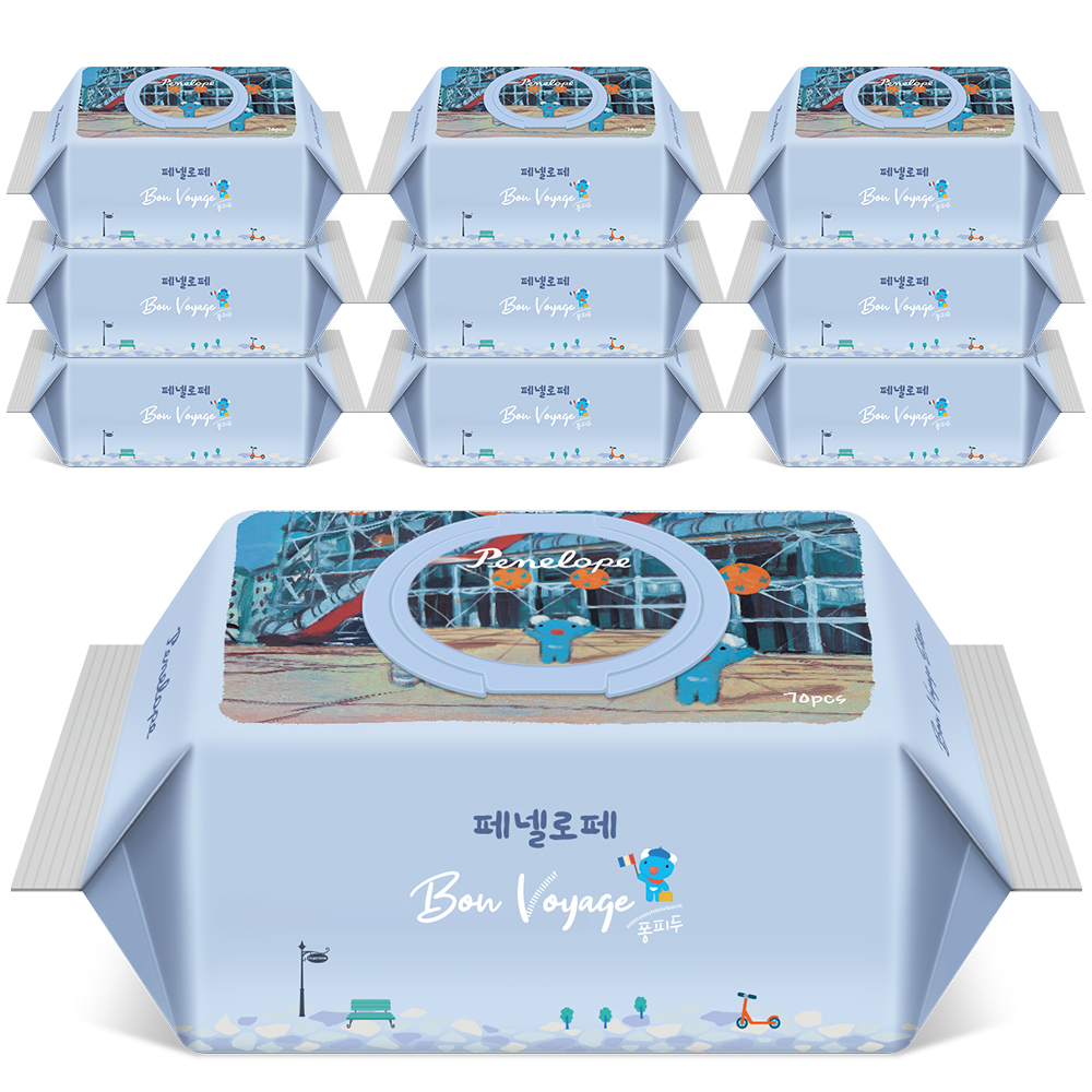 페넬로페 아기물티슈 본보야지 퐁피두 캡형 70매x10팩 - 상품 이미지