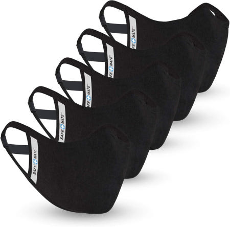 [해외]세이프+메이트 x 케이스-메이트 - 천 마스크 세탁 및 재사용 가능 L /XL 면 필터 포함 5팩 블랙 3 Pack - 3 Count (Pack of 1)