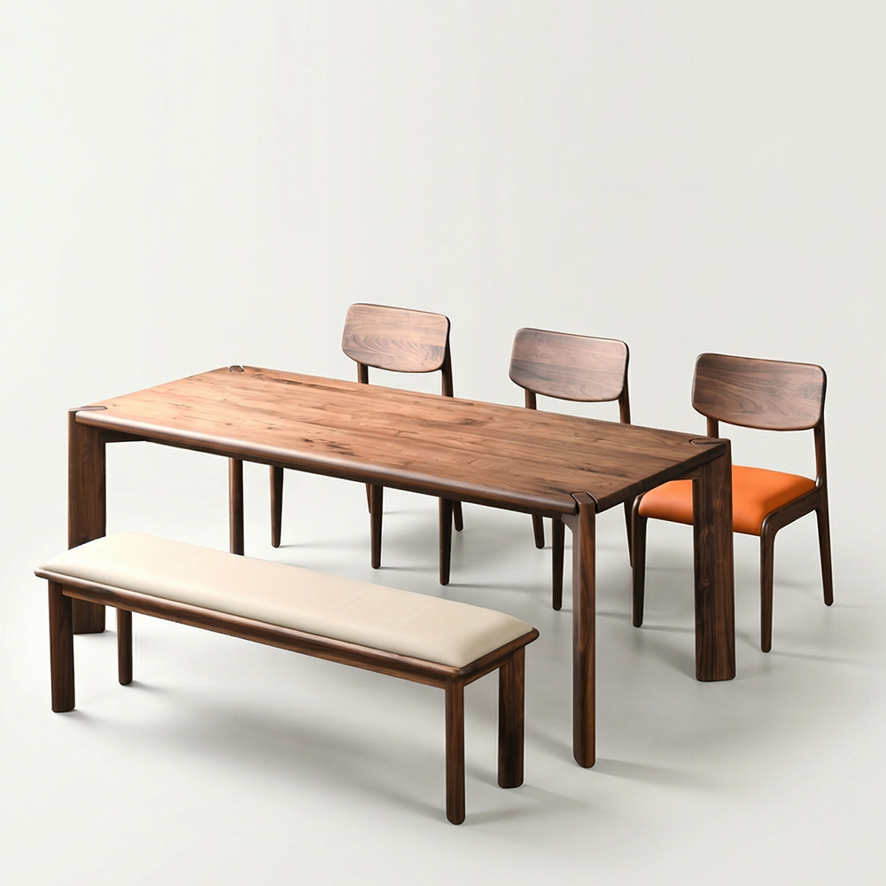 스코나 오니안 호두나무 월넛 원목 6인 다이닝 식탁세트(벤치1개+의자3개)