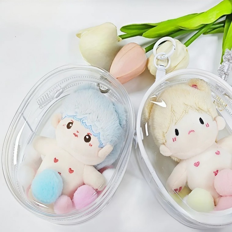 투명 PVC 인형 파우치 10cm 이타 백 미니 키링 솜 모루 솜깅이 피규어 가챠 봉제 보관 가방 정리 덕질템 - 메인 이미지