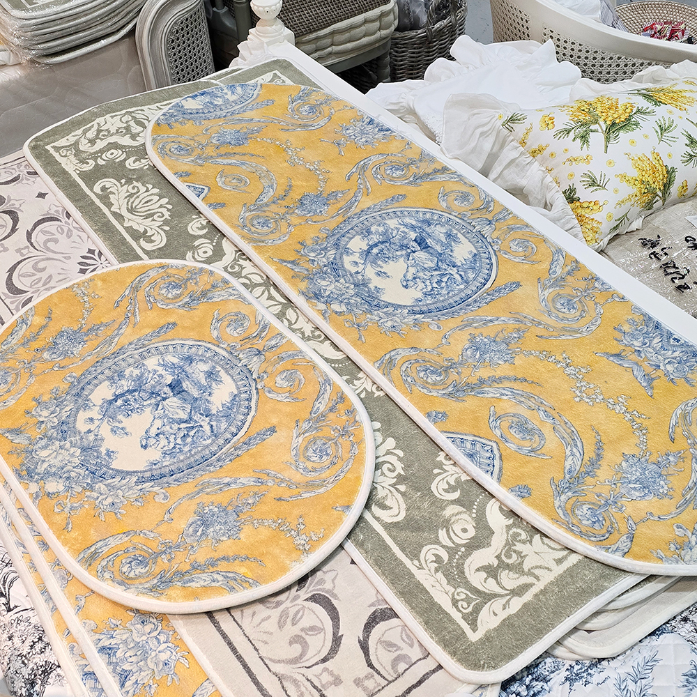 옐로 뜨왈 극세사 발매트 2가지 사이즈(60x40cm, 120x40cm), 인테리어 거실 현관 욕실 주방 싱크대 매트 프렌치 쉐비 우드아뜰리에