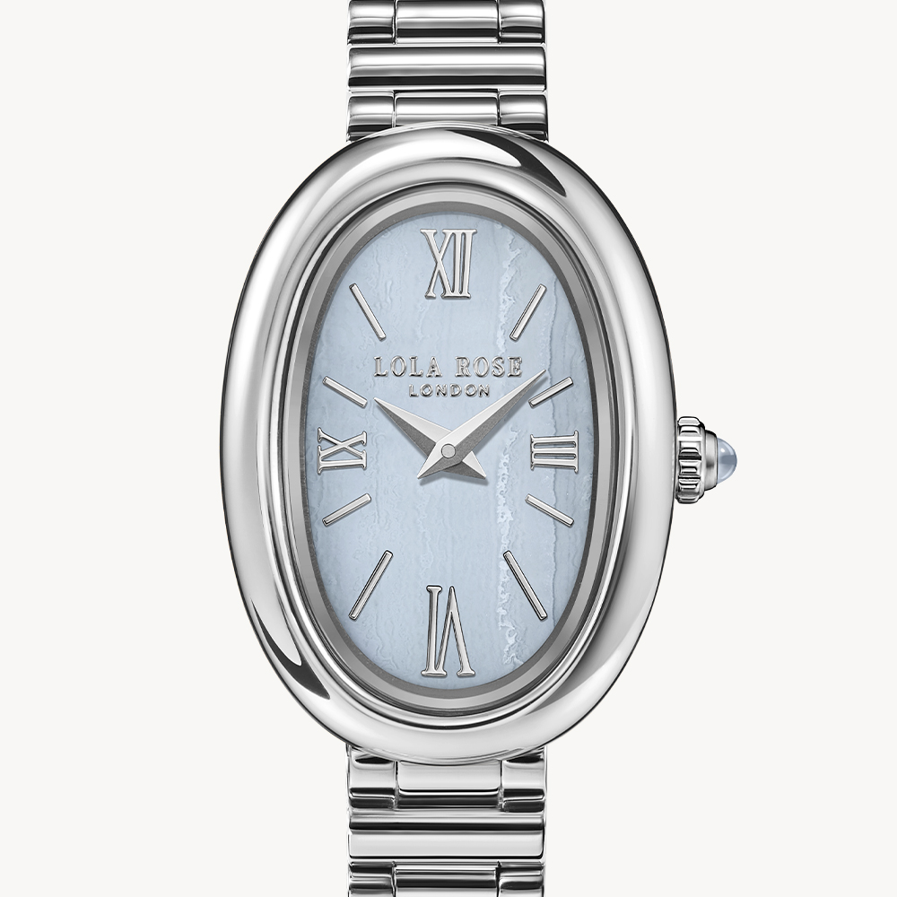롤라로즈 Mirror 원석 타원형 여자메탈 손목시계 블루레이스아게이트/실버