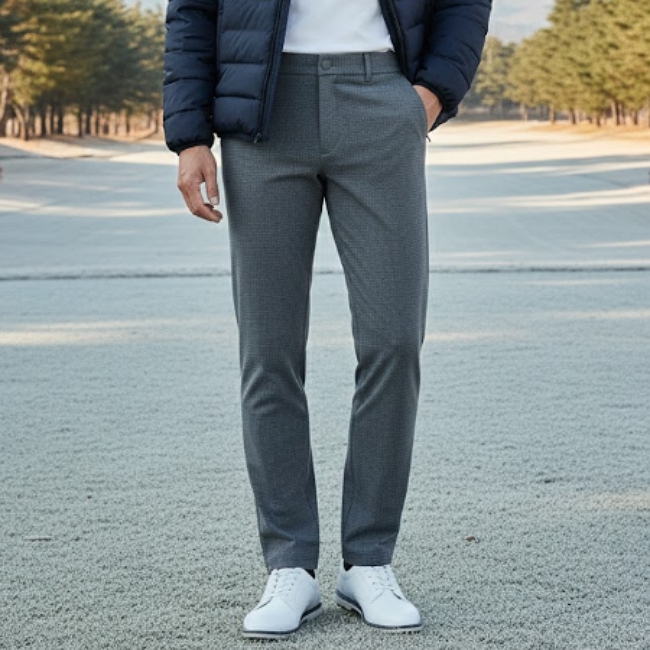헤지스골프 남성 가을 초겨울 체크패턴 스판 스윙 골프바지 다크그레이, 31 - 상품 이미지