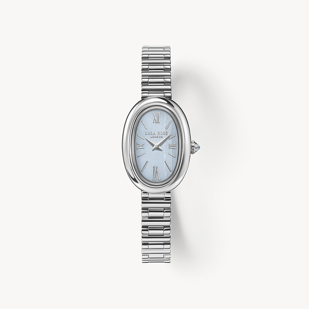롤라로즈 Mirror 원석 타원형 여자메탈 손목시계 블루레이스아게이트/실버