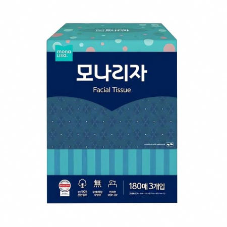 모나리자 미용티슈 180매 3입 화장지 물티슈 손수건 위생용품 페이퍼타올 청소 용품 스킨