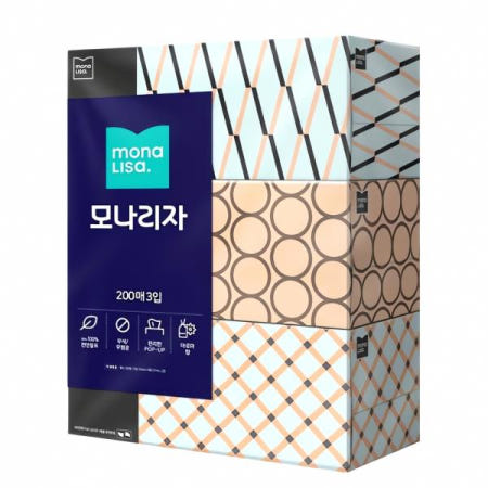 모나리자 미용티슈 200매 3입 화장지 물티슈 손수건 위생용품 페이퍼타올 청소 용품 스킨