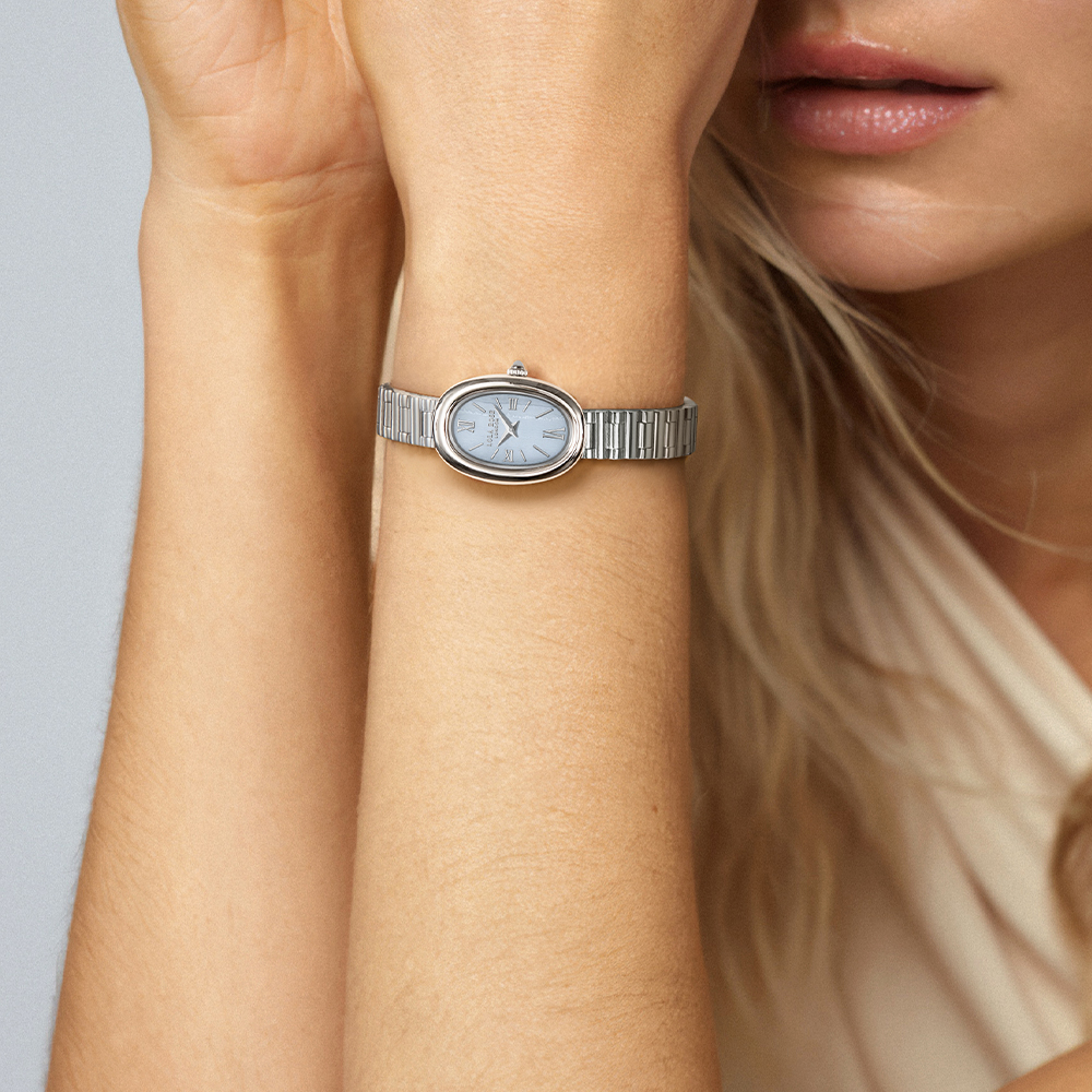 롤라로즈 Mirror 원석 타원형 여자메탈 손목시계 블루레이스아게이트/실버