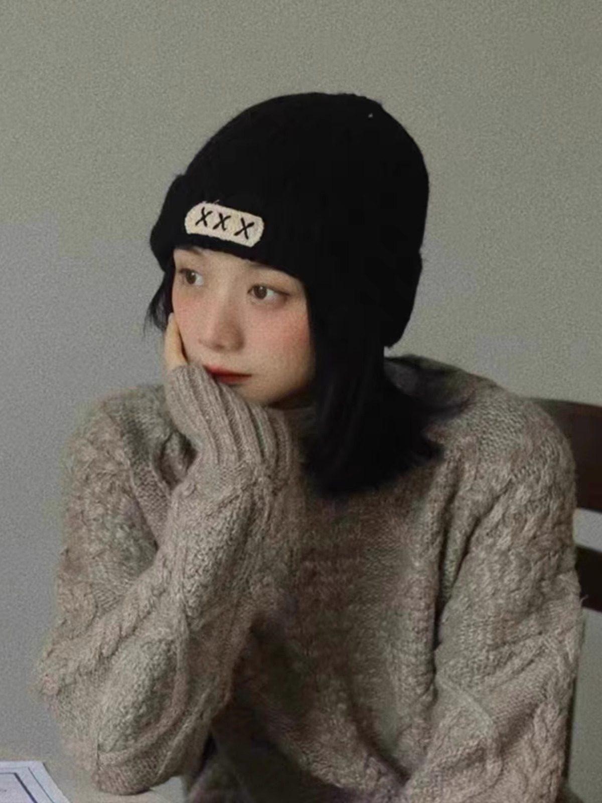 가발달린비니 니트모자 항암가발 단발가발 블랙 모자+쿨브라운 모델대두 - 상세 이미지 2