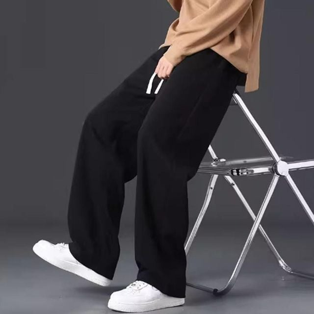 일자 트레이닝 팬츠 남성 와이드 추리닝 통바지 코디 기모 - 상품 이미지