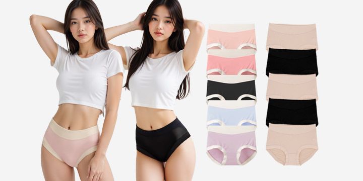 밀라노 투톤 모달 여성속옷 편한 노라인 심리스 햄라인 쿨 하이웨스트 면 삼각팬티 10매 이미지 3