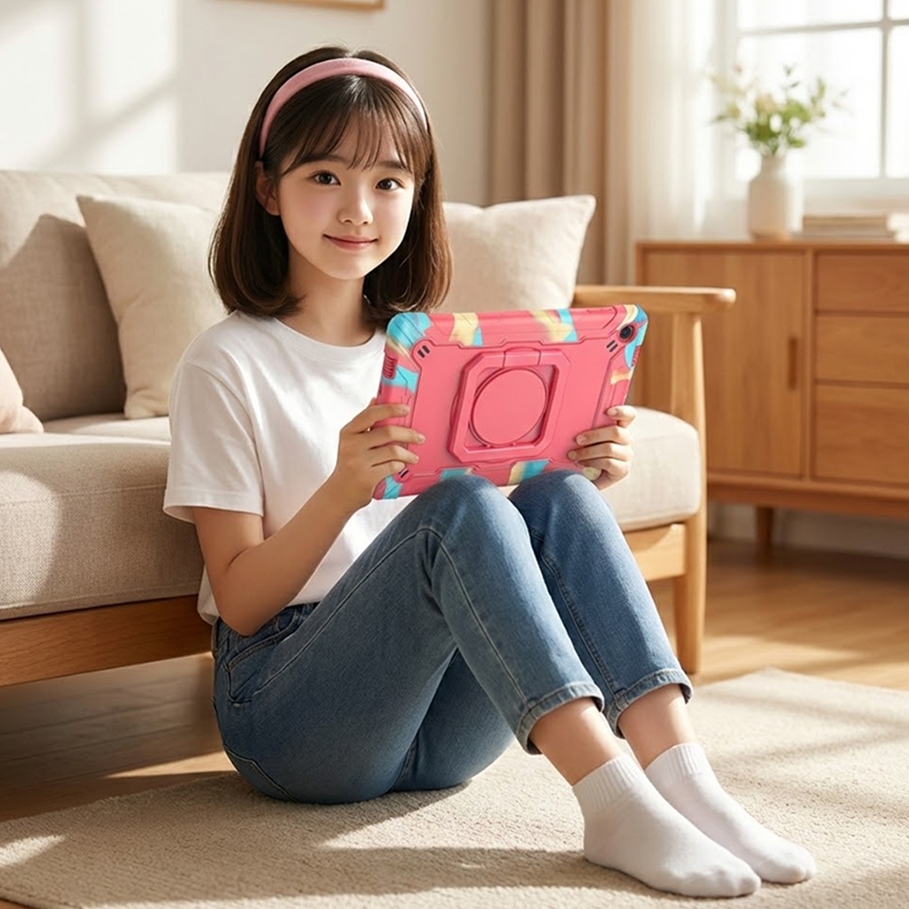 갤럭시탭 A11 플러스 케이스 범퍼 회전 스퀘어 스트랩 아머 올블랙, 탭 A11+ 이미지 6