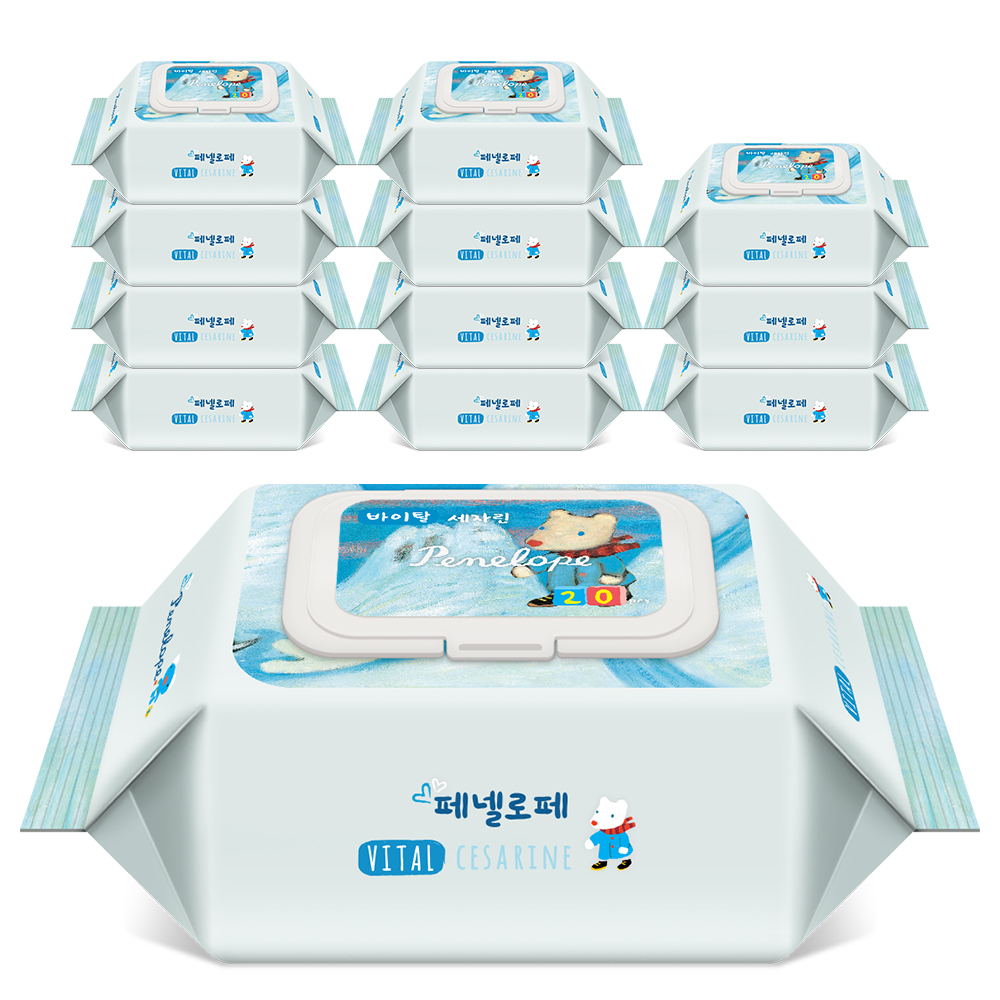 페넬로페 아기물티슈 바이탈 플러스 세자린 휴대캡형 20매x12팩 - 메인 이미지