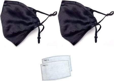 [해외]재사용 가능한 세척 코선 필터 포켓을 덮는 실크 페이스 마스크 천 100% 포장 Jeelow 2는 필터를 포함합니다 Black+silver