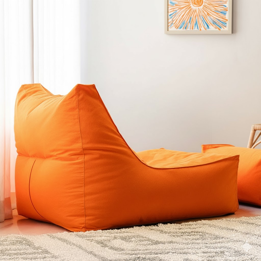 폴리몰리 607C 1인용 대형 빈백 소파 순면 코튼, 클래식 오렌지 (메시속커버,선택안함)
