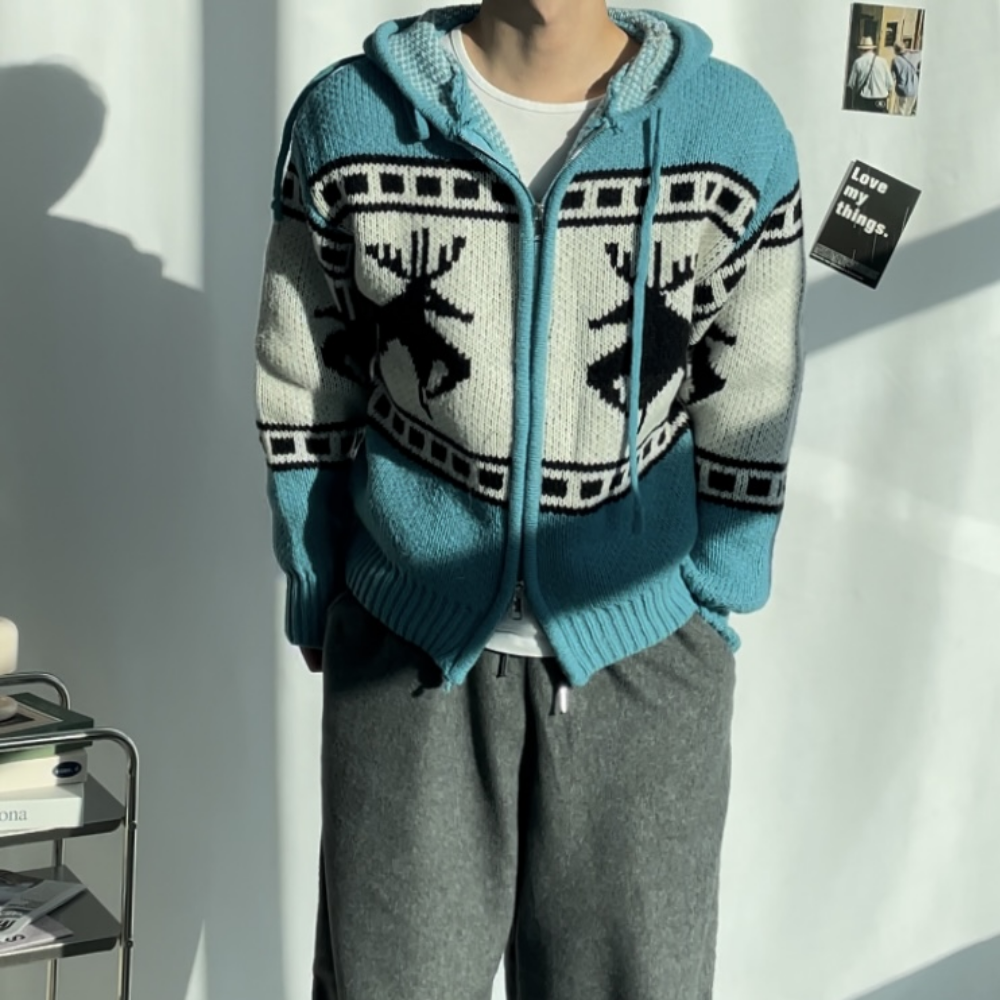겨울 오버핏 남성 코위찬 니트 가디건 노르딕 가디건 니트 아우터 모드릭 - 메인 이미지