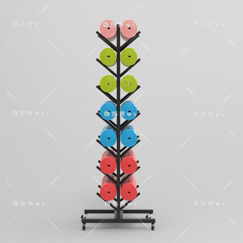 요가매트 스탠드 헬스장 이동 폼롤러 수직 견고 철제 대용량 바퀴 검정4단55x37x90cm - 상세 이미지 4