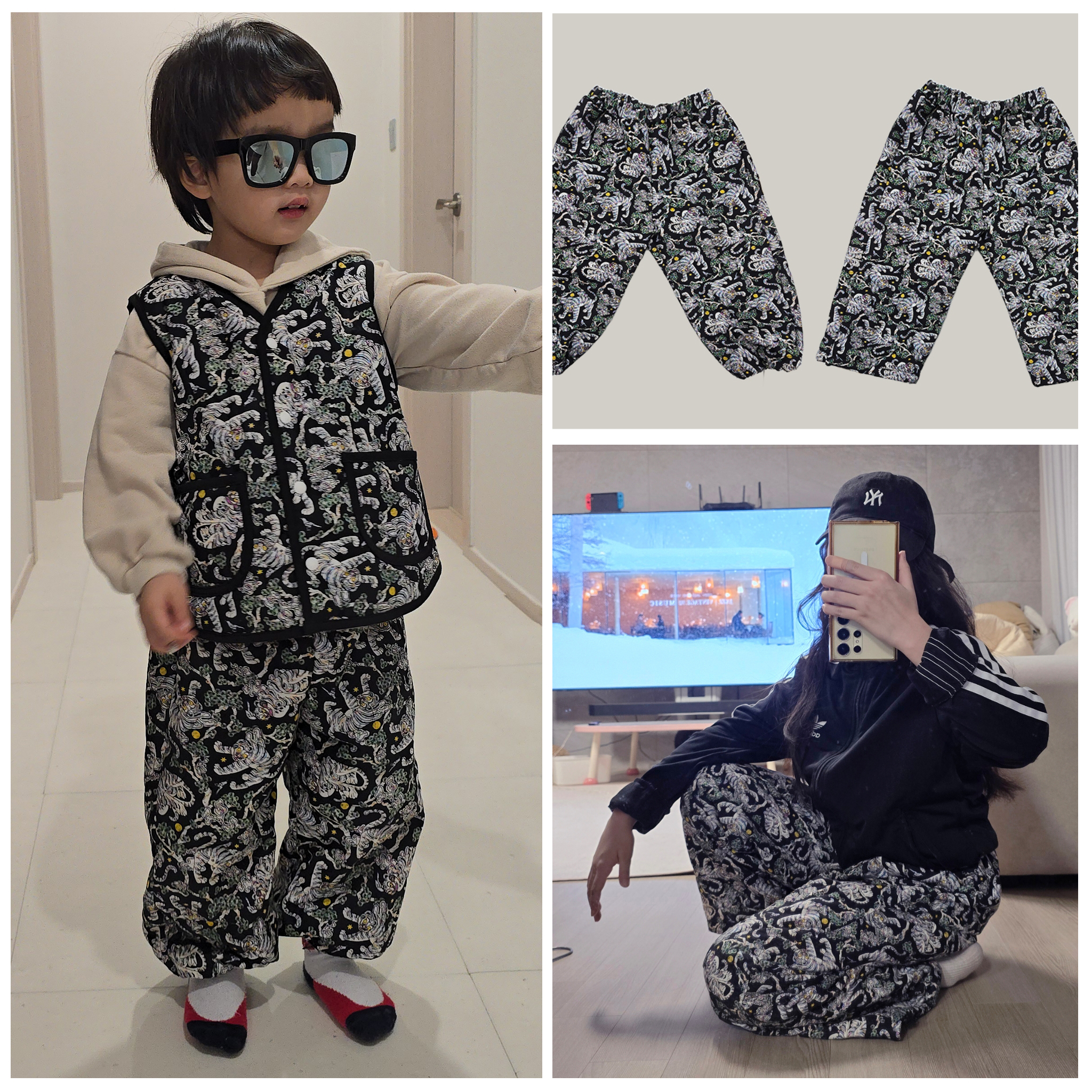 호작도 자개블랙 퀼팅바지 제품 이미지