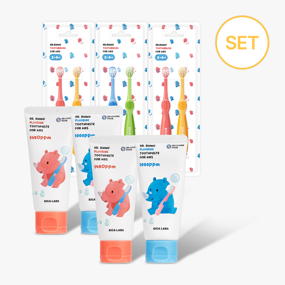 에이카랩스 충치예방콤보세트 코뿔소 치약 4개 칫솔 3세트 어린이집 유아 아기 제품 이미지