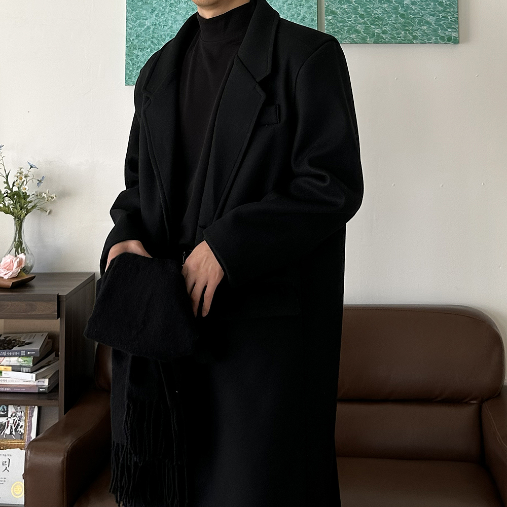 남자 코트 오버핏 정장 모직 겨울 남자 롱코트 - 상세 이미지 3
