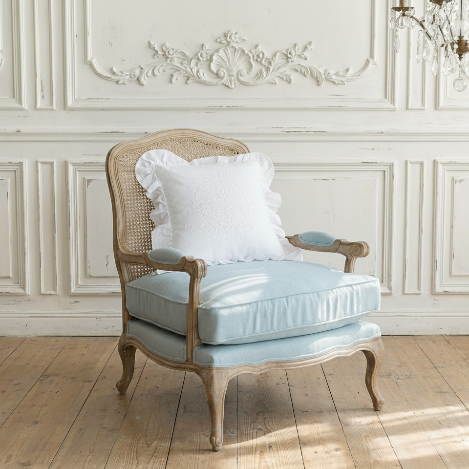 블랑드 1인 소파 프렌치 쉐비 라탄 패브릭 암체어