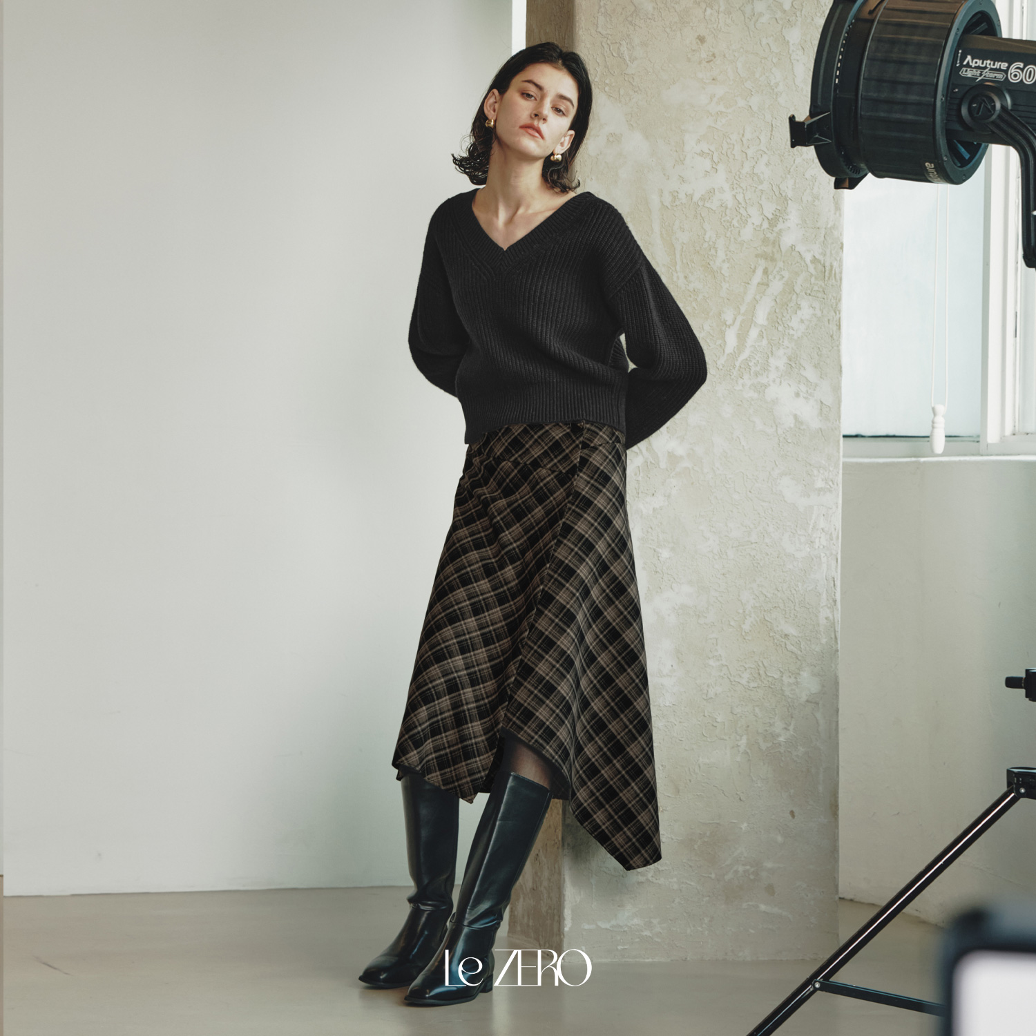 [제로스트릿] 르제로 버튼 체크 랩 스커트 LeZERO BUTTON CHECK WRAP SKIRT / BROWN 이미지 3