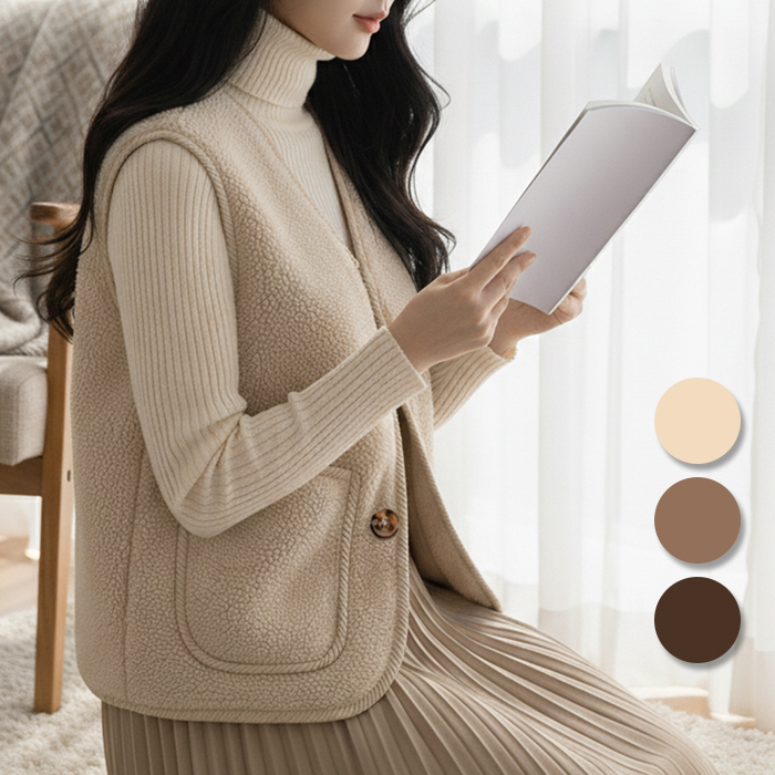 테디 뽀글이 기모 여성 조끼 3color - 상세 이미지 2