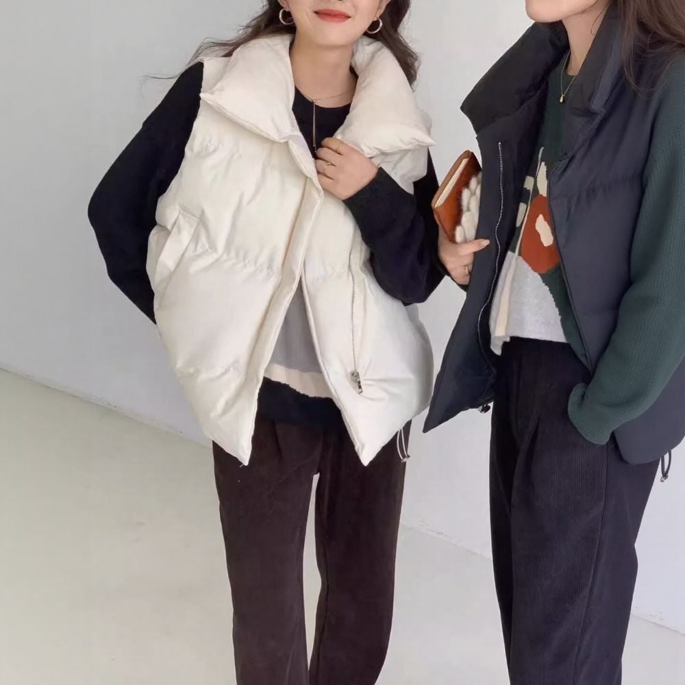 심플한 겨울용 여성 조끼 따뜻한 경량 데일리 점퍼 - 상품 이미지