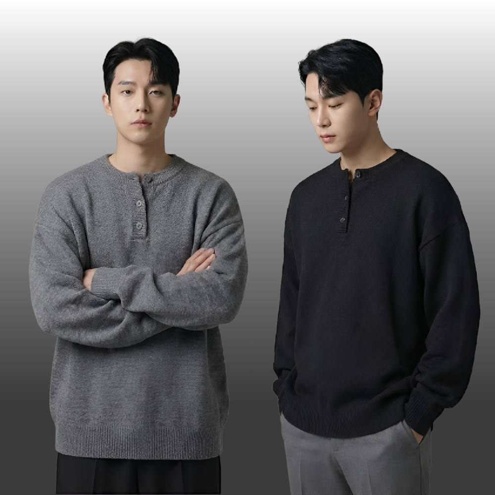 남성 겨울 빅사이즈 라운드 니트 스웨터 티셔츠 오버핏 - 메인 이미지