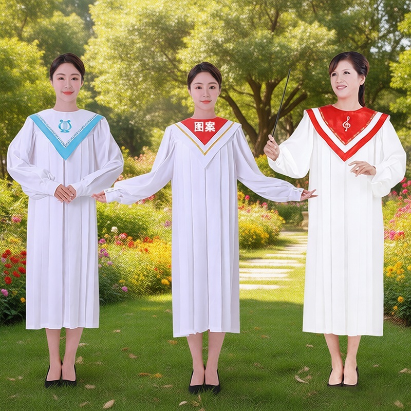 성가복 가운 여름 성가대 찬양대 교회 시원한 얇은원단 편안한 긴팔 빨간색 십자가 - 상품 이미지