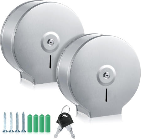 미포시 2종 산업용 화장지 홀더 상업용 롤 디스펜서 월 마운트 스테인리스 스틸 점보 티슈 오피스 홈 공공장소용 9인치 화장지(실버)에 맞습니다 Silver 1