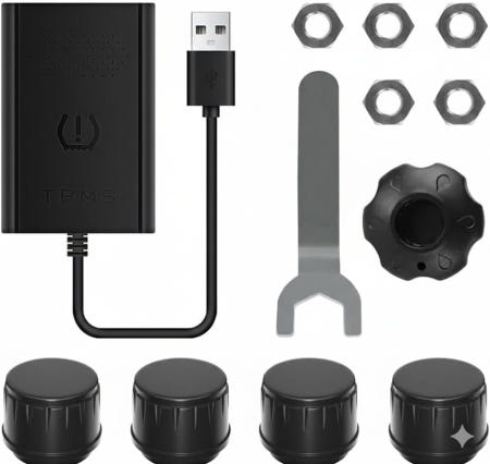 ‎Shenzhen Mekede Technology Co. Ltd [해외]안드로이드 터치스크린 자동 알람 RV 세단 SUV MPV 차량용 타이어 센서 4개(외부 TPMS)와 호환되는 메키드테크 두두오토 USB 자동차 공기압 External TPM