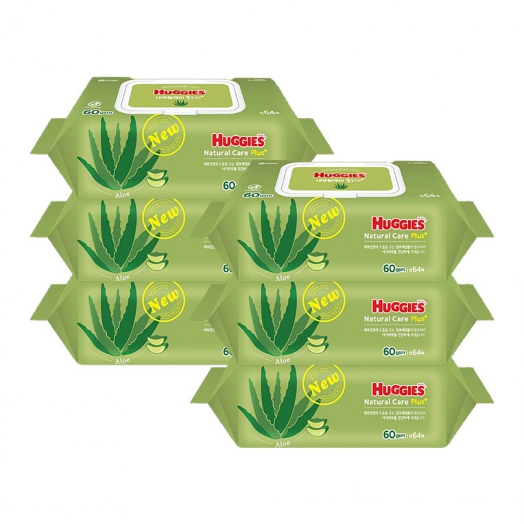 하기스 내추럴케어 아기물티슈 캡형 64매 6개입