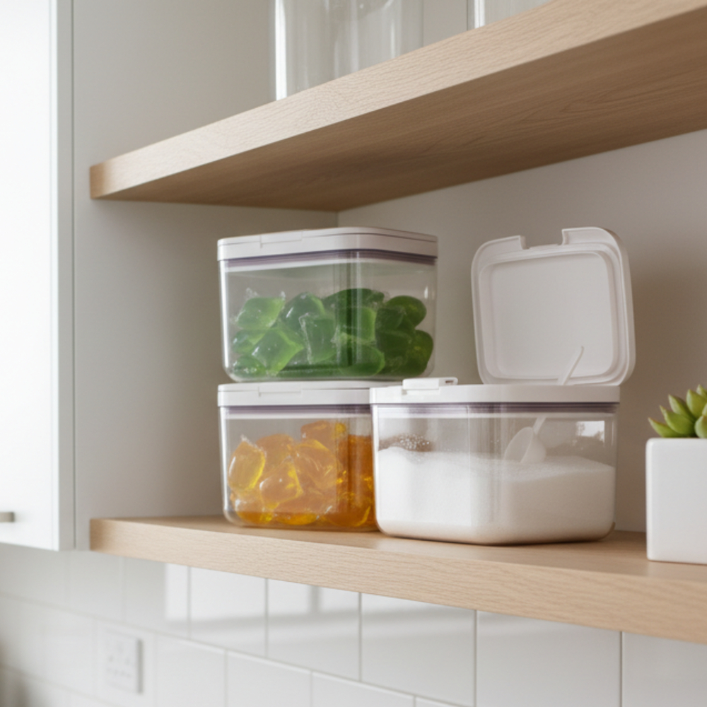 밀폐용 가루세제 캡슐보관함 원터치 캡슐세제통 세제 소분통 1.2리터 제품 이미지