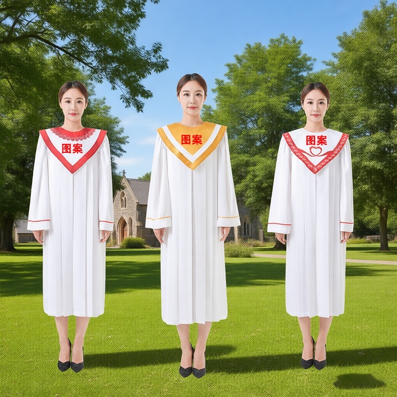 성가복 가운 여름 성가대 찬양대 교회 시원한 얇은원단 편안한 긴팔 빨간색 십자가 - 상세 이미지 2