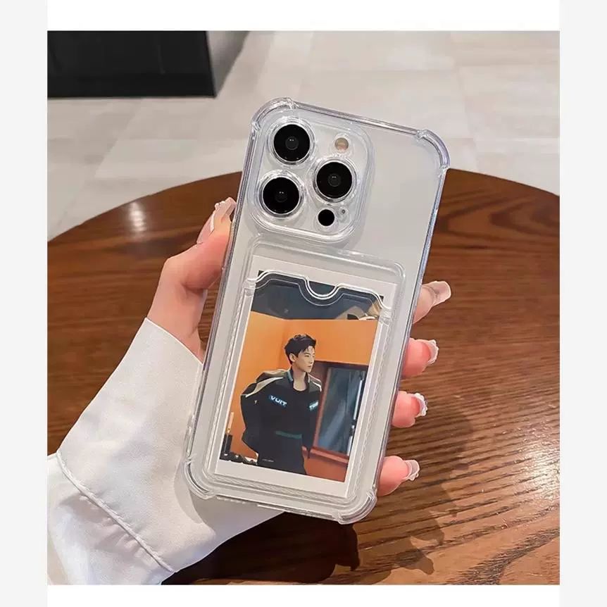 투명 카드 수납 케이스 16 프로맥스 실리콘 커플 보호 투명 카드 홀더 iPhone 16 - 상품 이미지