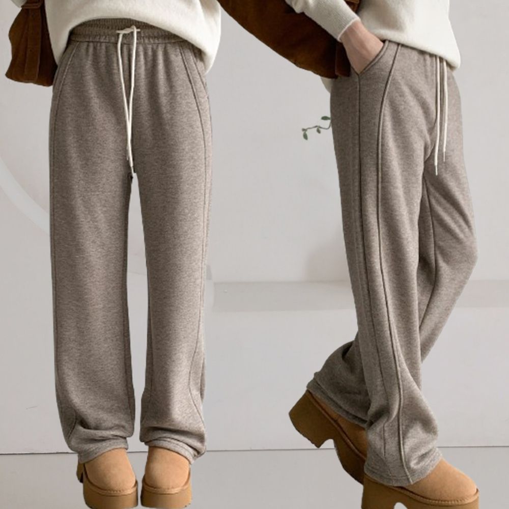 소프트 양털기모 절개 세미와이드 밴딩팬츠 여성 겨울 통팬츠 스판 - 상품 이미지