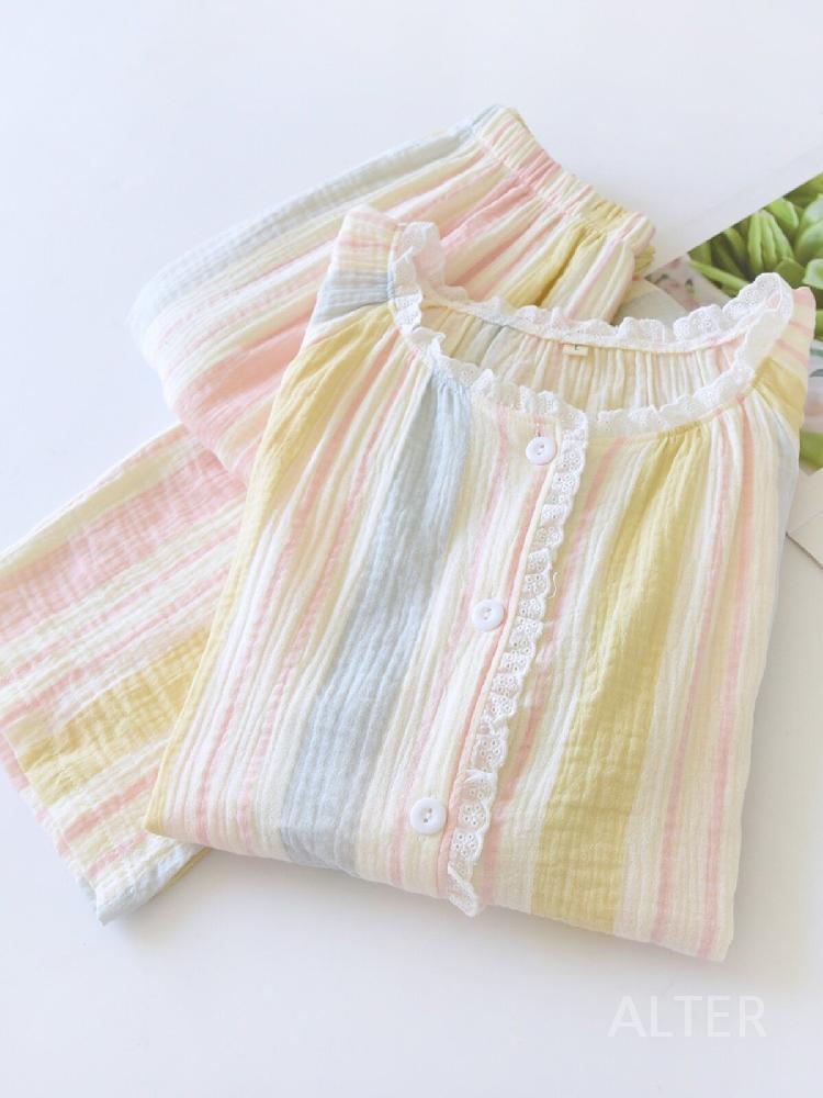 면레이스 파스텔 거즈 잠옷 고쟁이 라운지웨어 이중 핑크블루 M(47.5-55kg) - 상세 이미지 2
