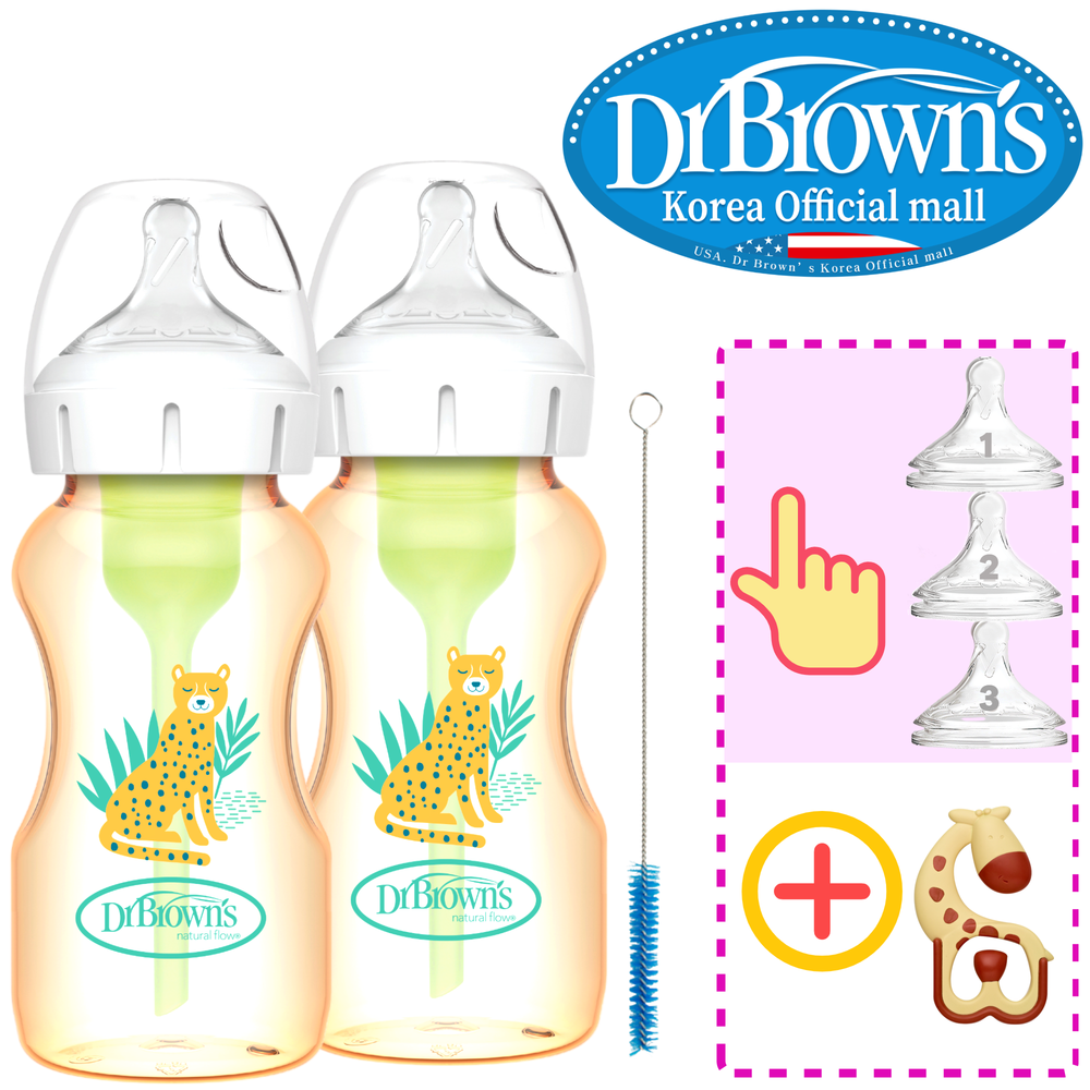 닥터브라운 오피셜 / PPSU 젖병 와이드넥 270ml 2개, 꼭지 교체/치발기 옵션 선물