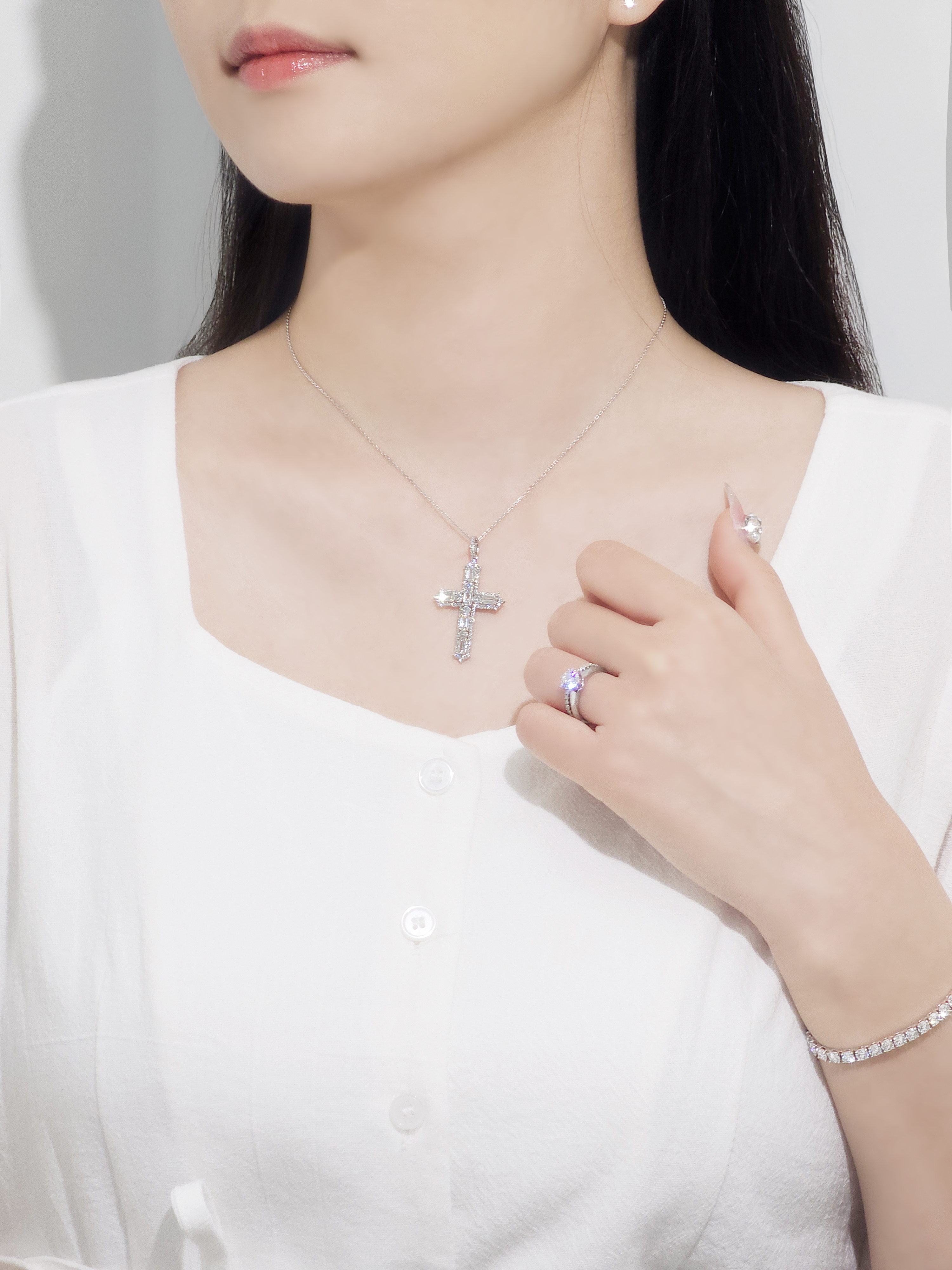 랩다이아몬드 십자가 목걸이 펜던트 에메랄드컷 14k 18k 이미지 8