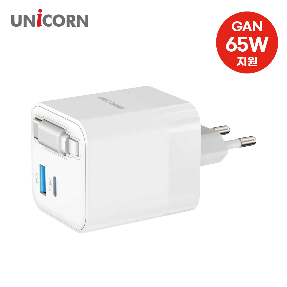 유니콘 릴타입 케이블일체형 멀티 2포트 GaN 65W PD 초고속충전기 갤럭시 아이폰 KA-800PD - 상세 이미지 3