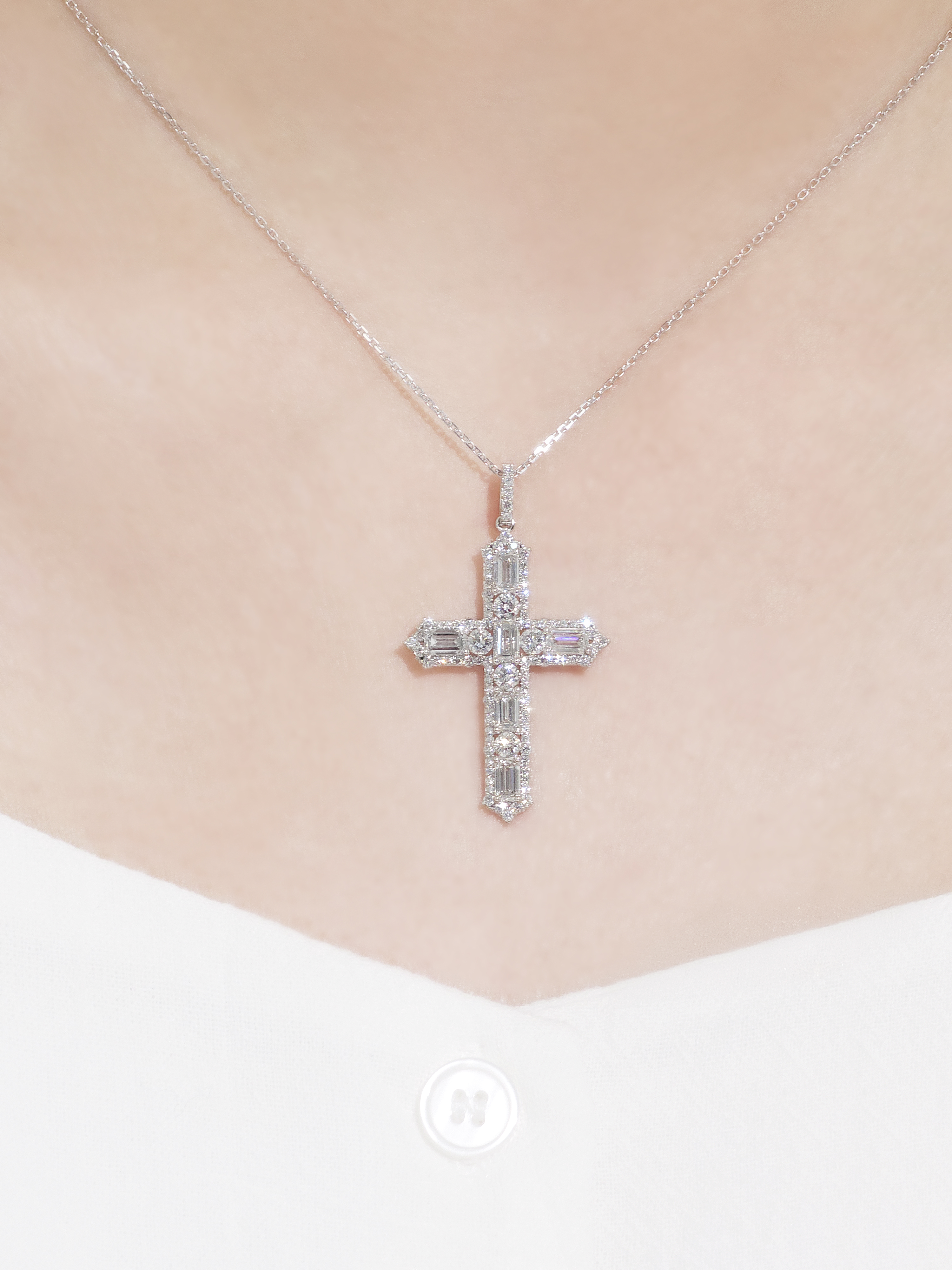랩다이아몬드 십자가 목걸이 펜던트 에메랄드컷 14k 18k 이미지 6