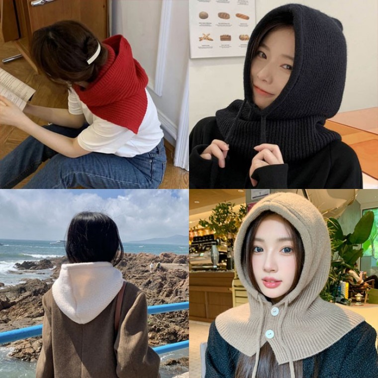 니뜨 목도리 후드 넥워머 바라클라바 보온 모자 방한용품 쁘띠 머플러 - 상품 이미지