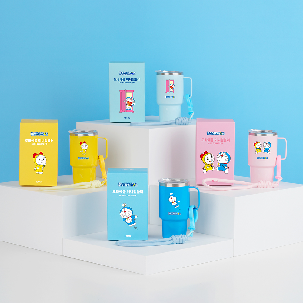 주니 스테인리스 도라에몽 미니 텀블러 X 스트랩 포함 120ml, 핑크, 1개 - 상세 이미지 2