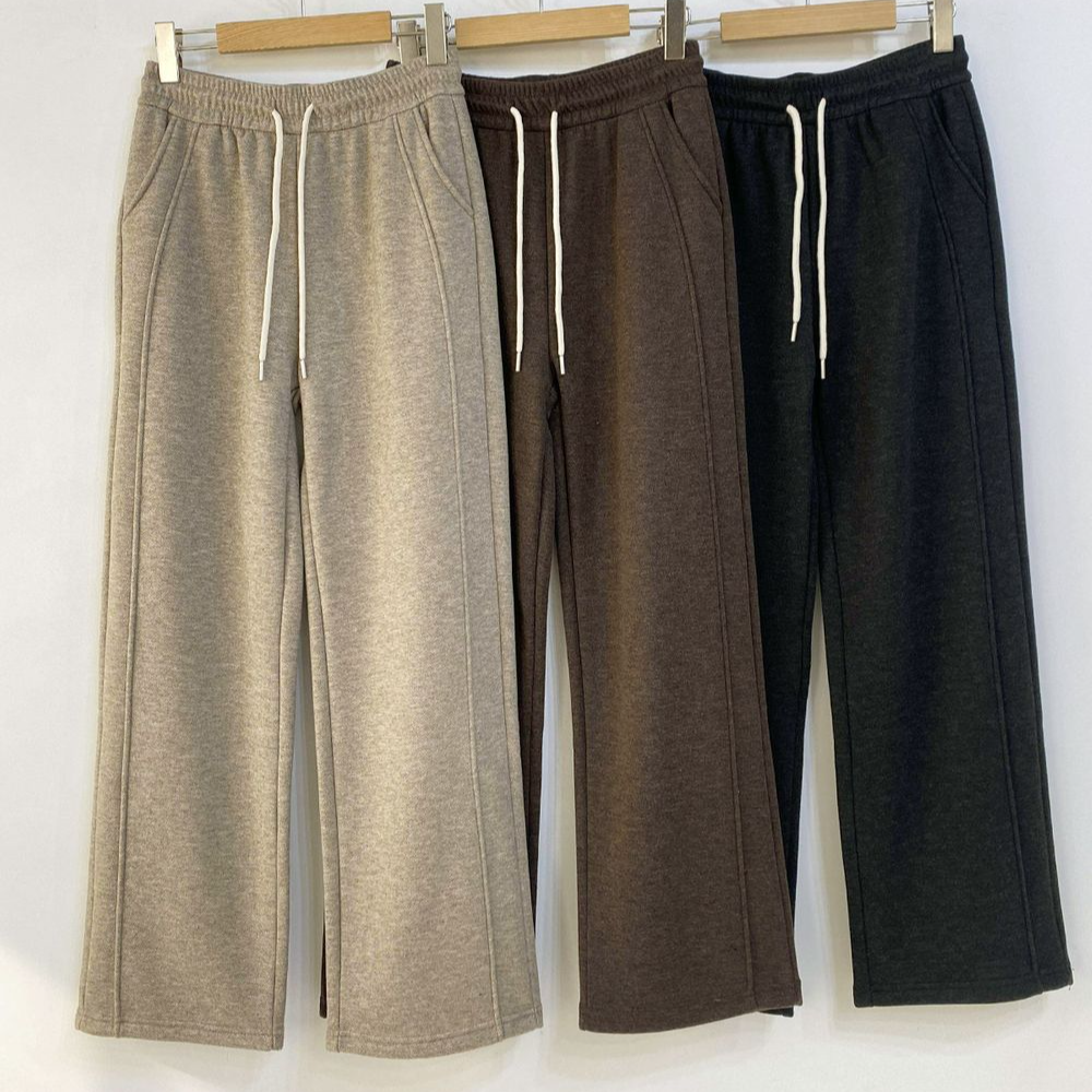 소프트 양털기모 절개 세미와이드 밴딩팬츠 여성 겨울 통팬츠 스판 - 상세 이미지 2