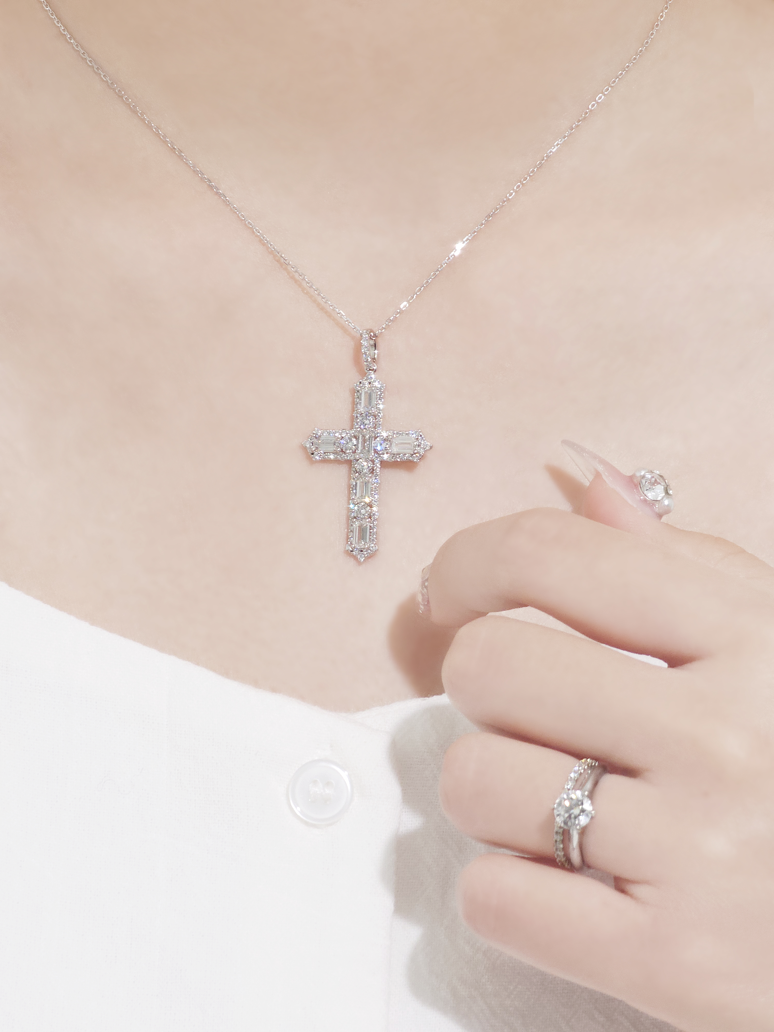 랩다이아몬드 십자가 목걸이 펜던트 에메랄드컷 14k 18k 이미지 7