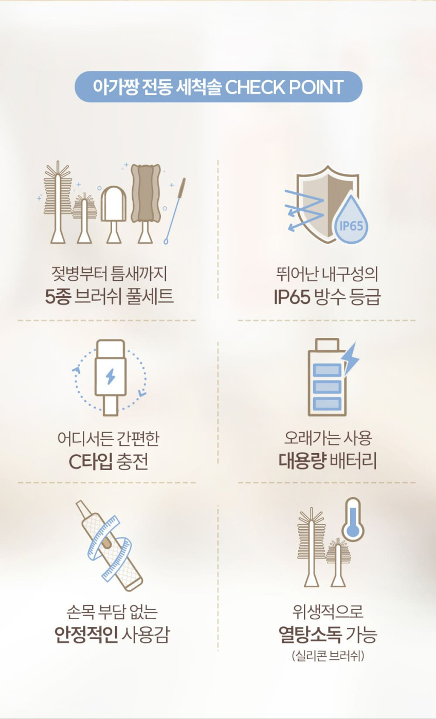 아가짱 전동 젖병세척솔 브러쉬 5종 세트 판매처 상세 정보 이미지 3