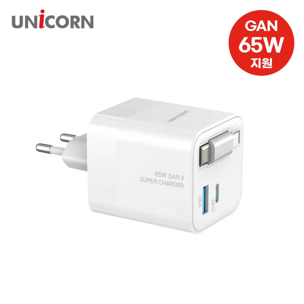 유니콘 릴타입 케이블일체형 멀티 2포트 GaN 65W PD 초고속충전기 갤럭시 아이폰 KA-800PD - 상세 이미지 2