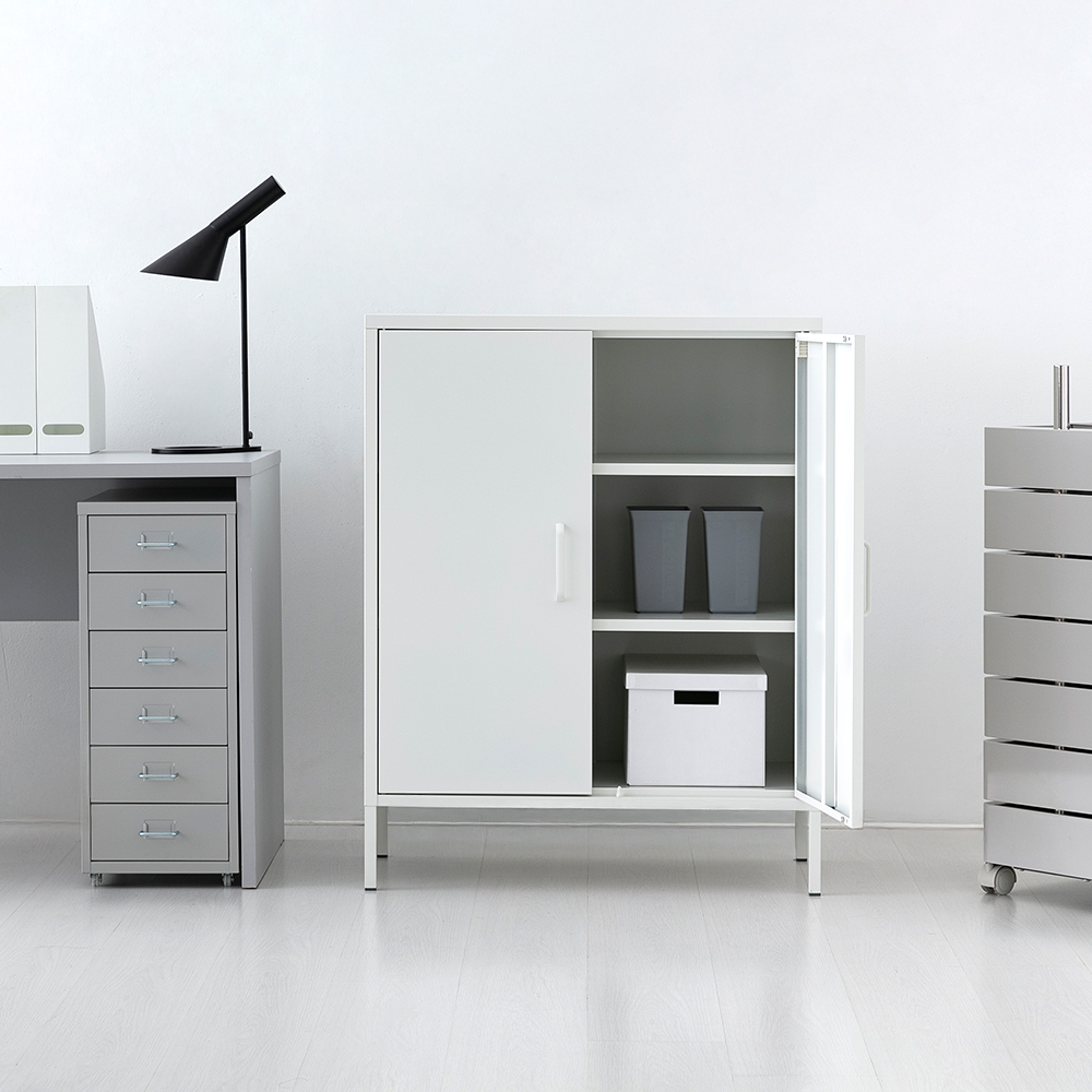 MKB 캐비넷 모던세로중 2문 수납장 8001015 80x40x102, 3단, 화이트 4893.3480