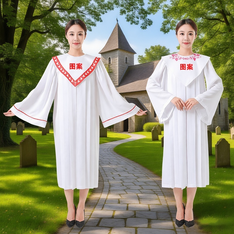 성가복 가운 여름 성가대 찬양대 교회 시원한 얇은원단 편안한 긴팔 빨간색 십자가 - 상세 이미지 5